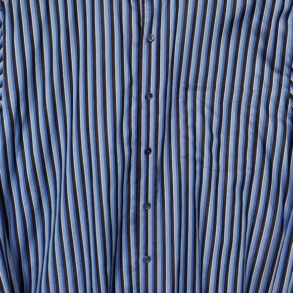 Bugatchi Uomo Mens XL Blue Black Striped Shaped Fit Long Sleeve Button-Up Shirt - Picture 3 of 10